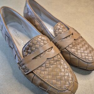 Donald J. Pliner Tan Woven Leather Penny Loafers - Women